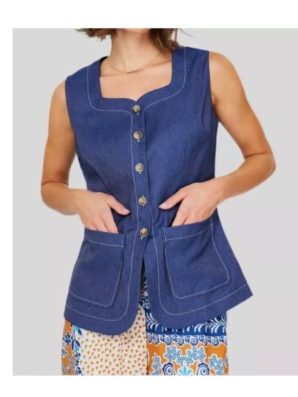 Current Air Womens Denim Vest Button Front  Pockets Size Large new